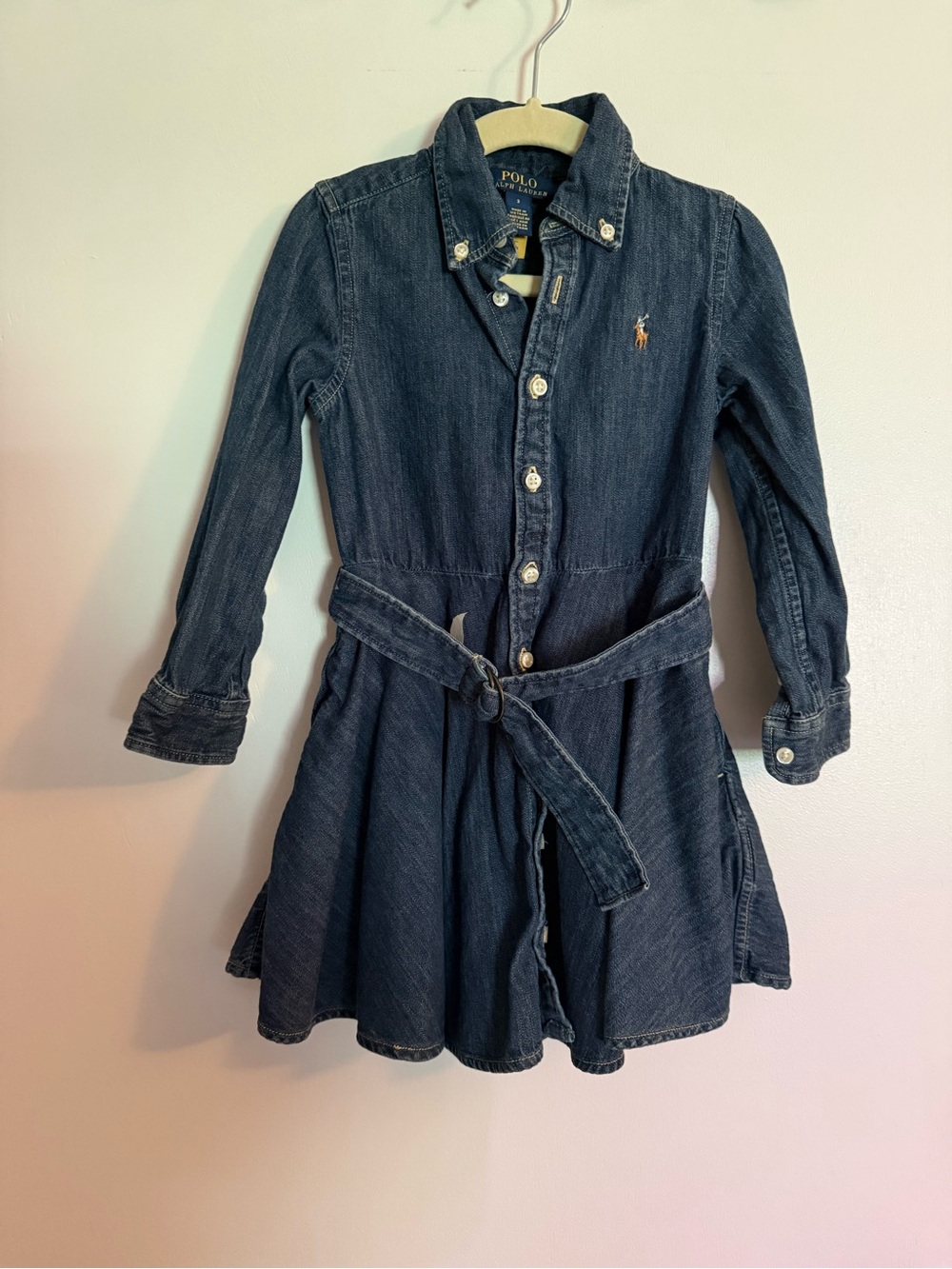 Polo by Ralph Lauren Dark Blue Denim Shirt Dress with Tie Belt